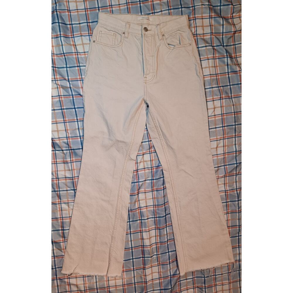 PacSun High Rise Boot Cut Jeans Women’s 26 Cream Denim Raw Hem Casual Fit